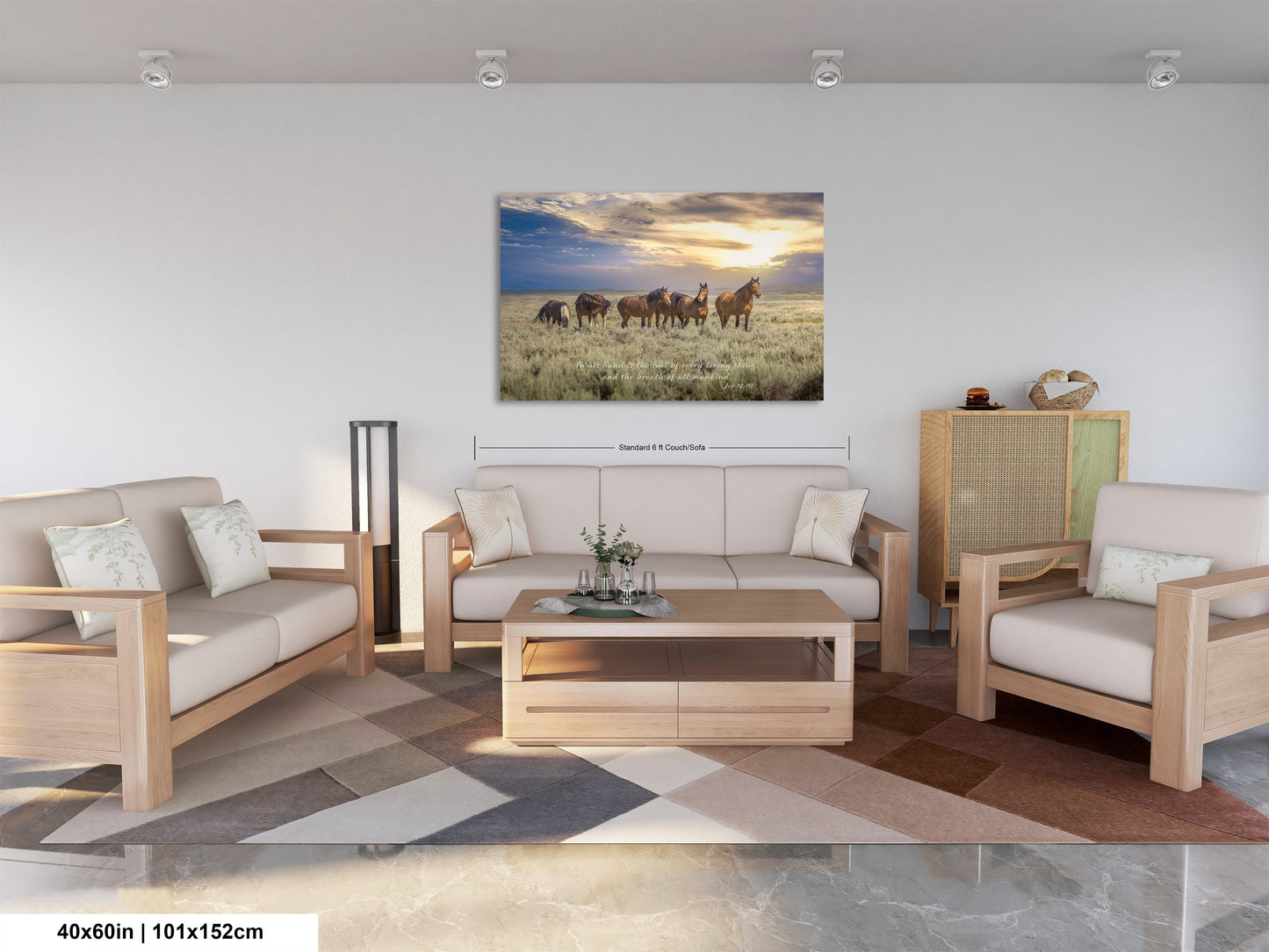 a living room filled with furniture and a painting on the wall
