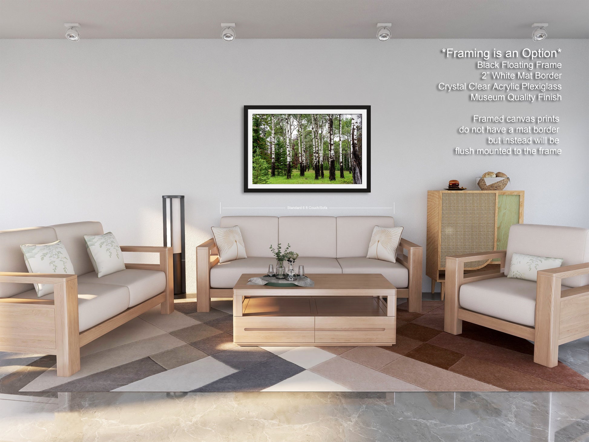 a living room filled with furniture and a painting on the wall