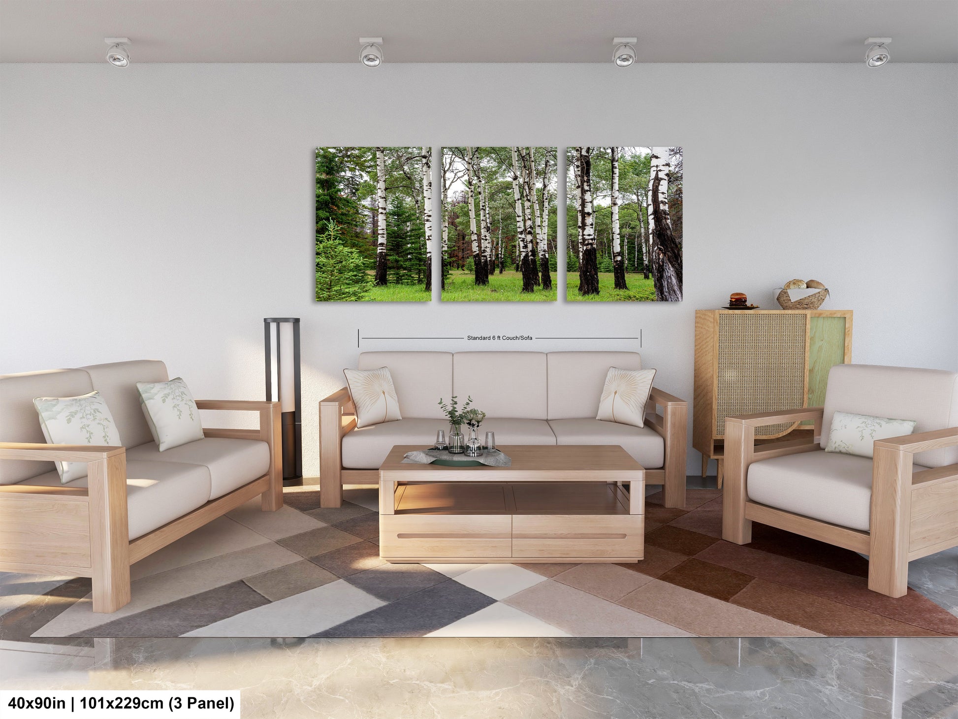a living room filled with furniture and a painting on the wall