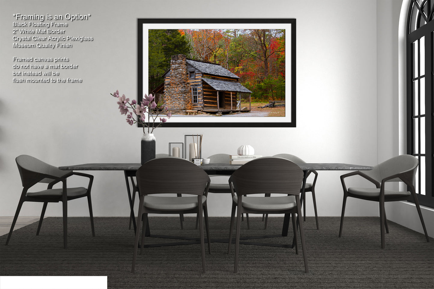 a dining room with a table and chairs