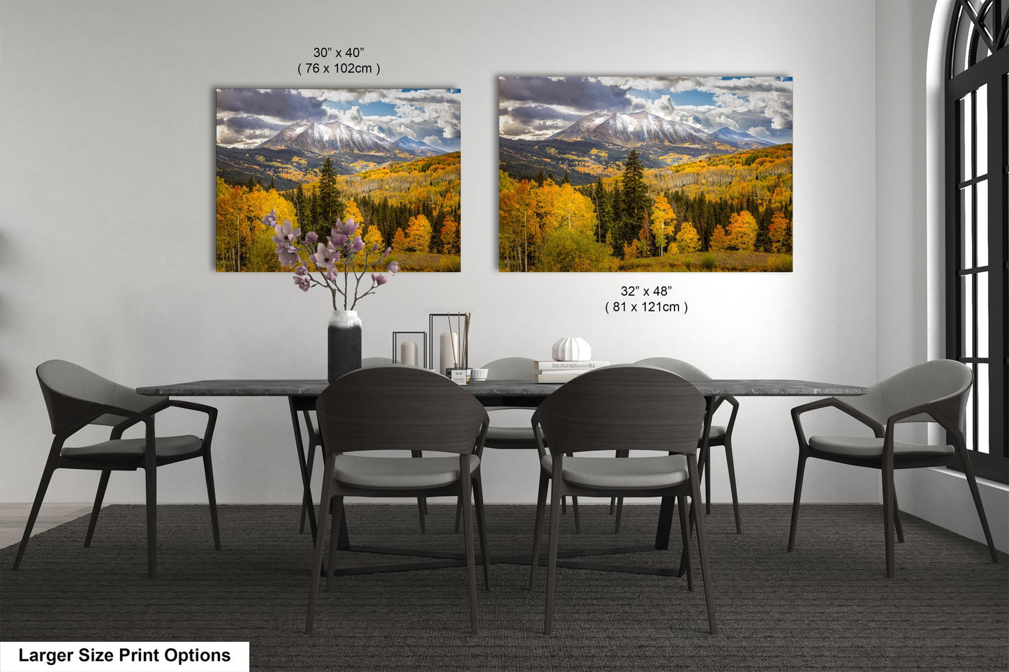 a dining room with a table and chairs
