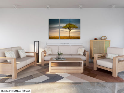 a living room filled with furniture and a painting on the wall
