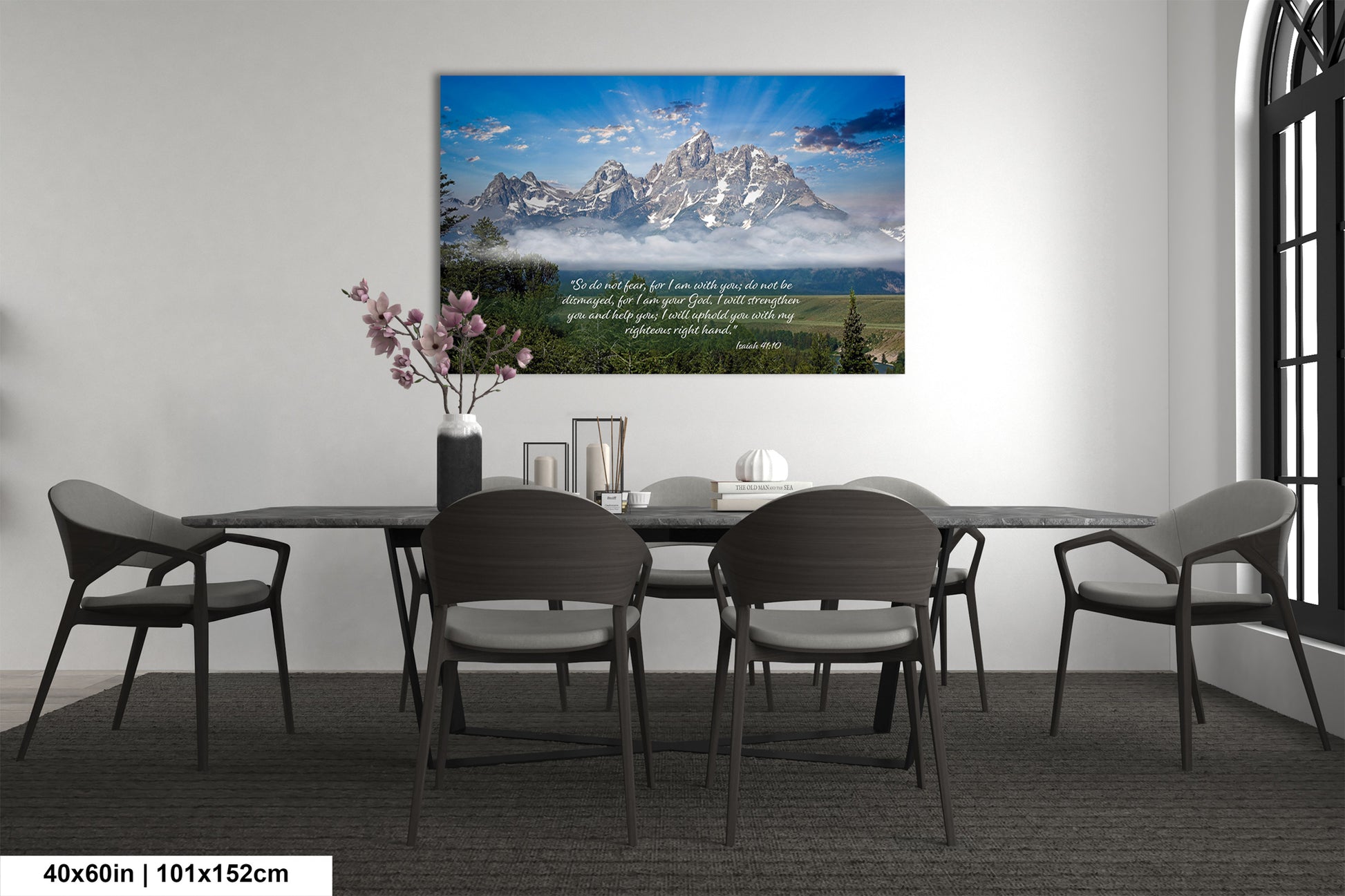 a dining room with a table and chairs