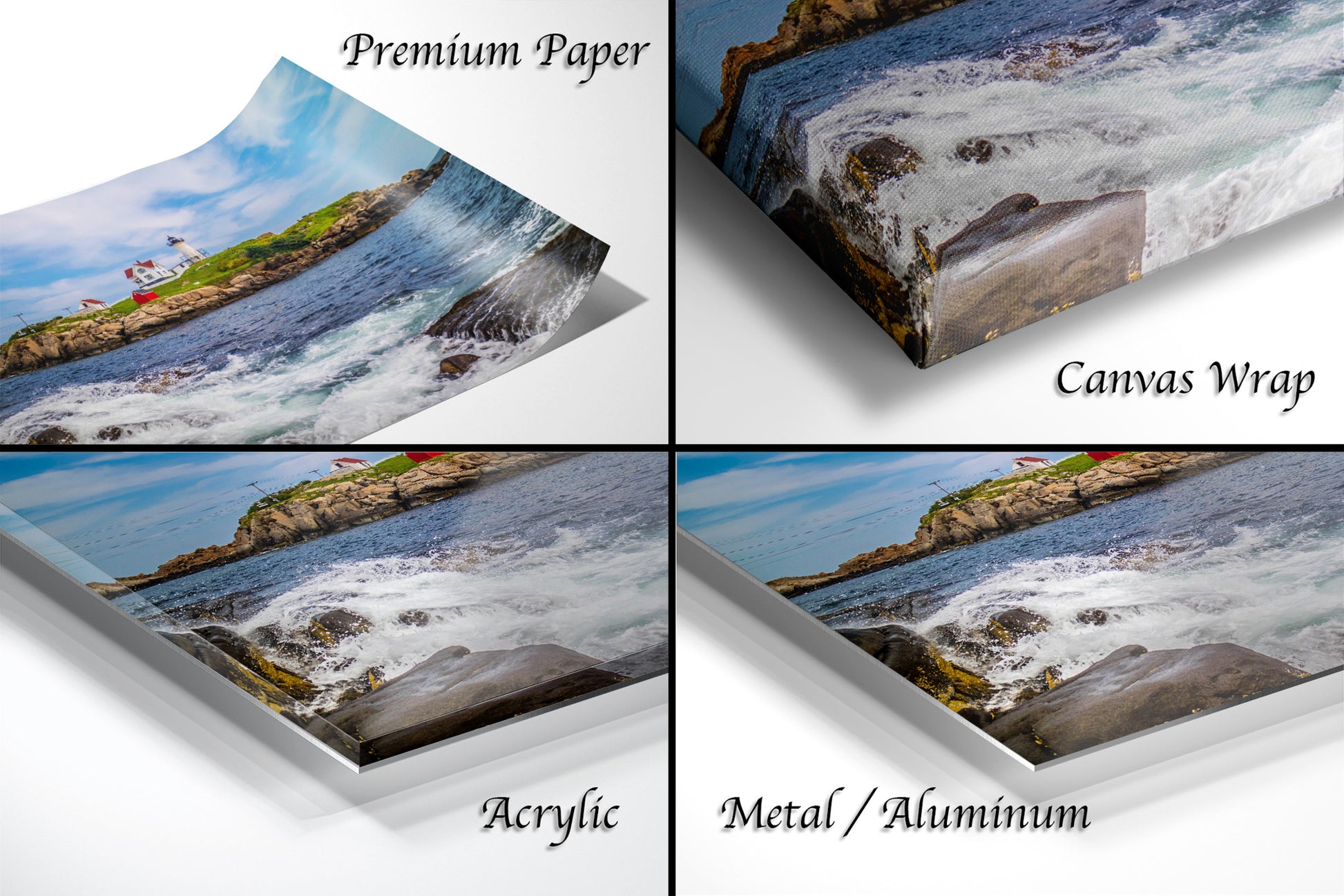 a series of four photos of the ocean