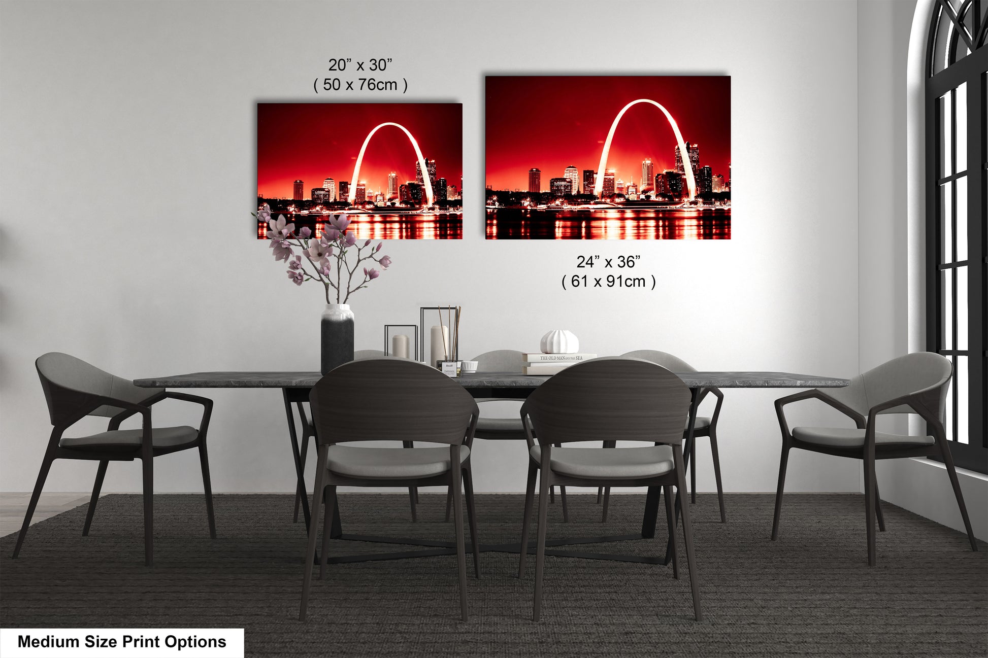 a dining room with a table and four chairs