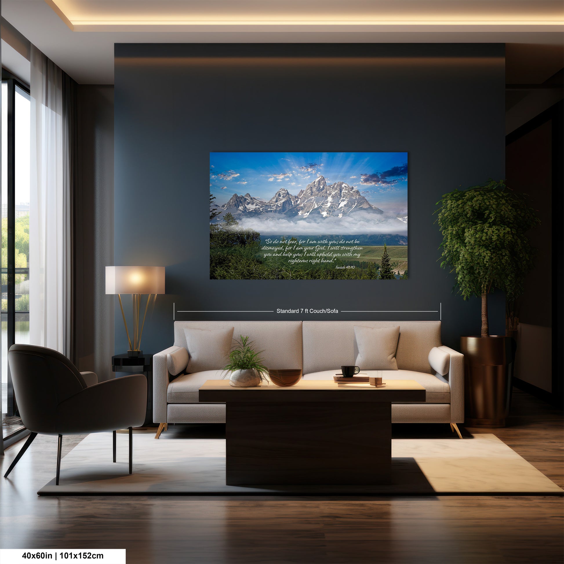 a living room filled with furniture and a painting on the wall