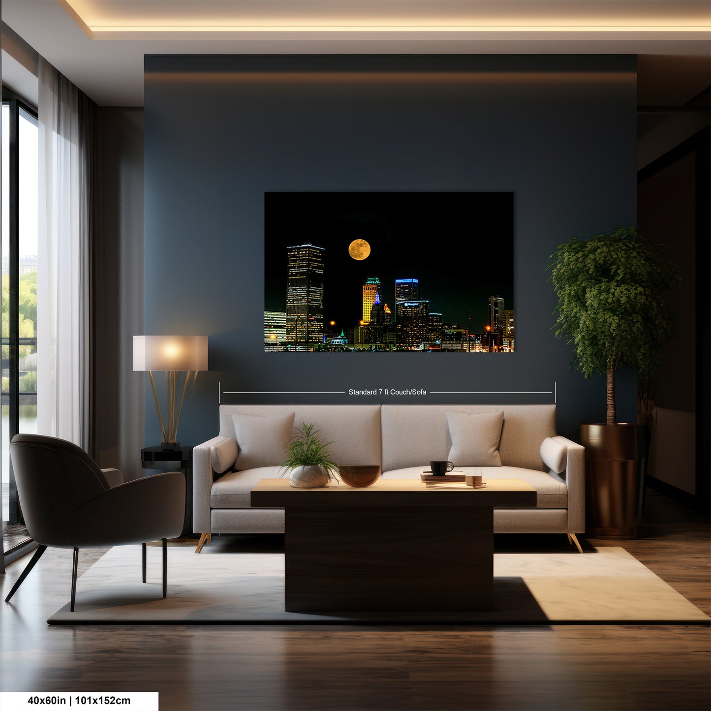 a living room filled with furniture and a painting on the wall