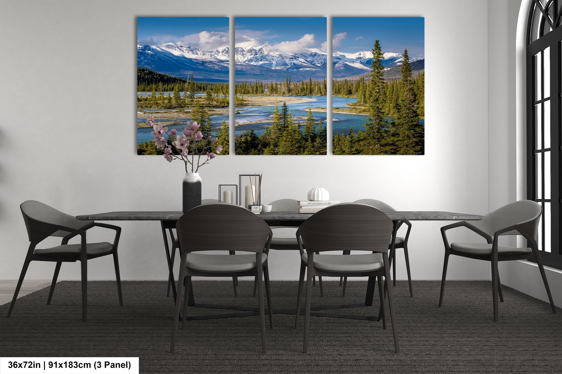 a dining room with a table and chairs