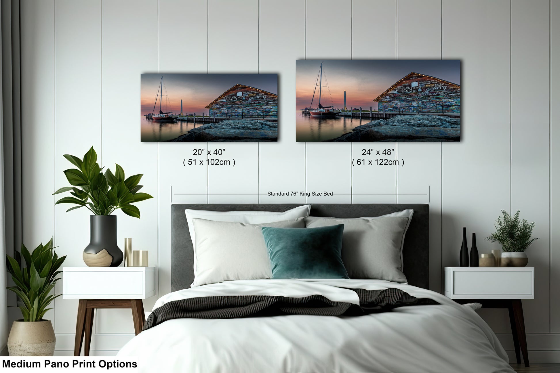 A sailboat is docked at a pier with a building covered in colorful graffiti in the background, set against a vibrant sunset sky.