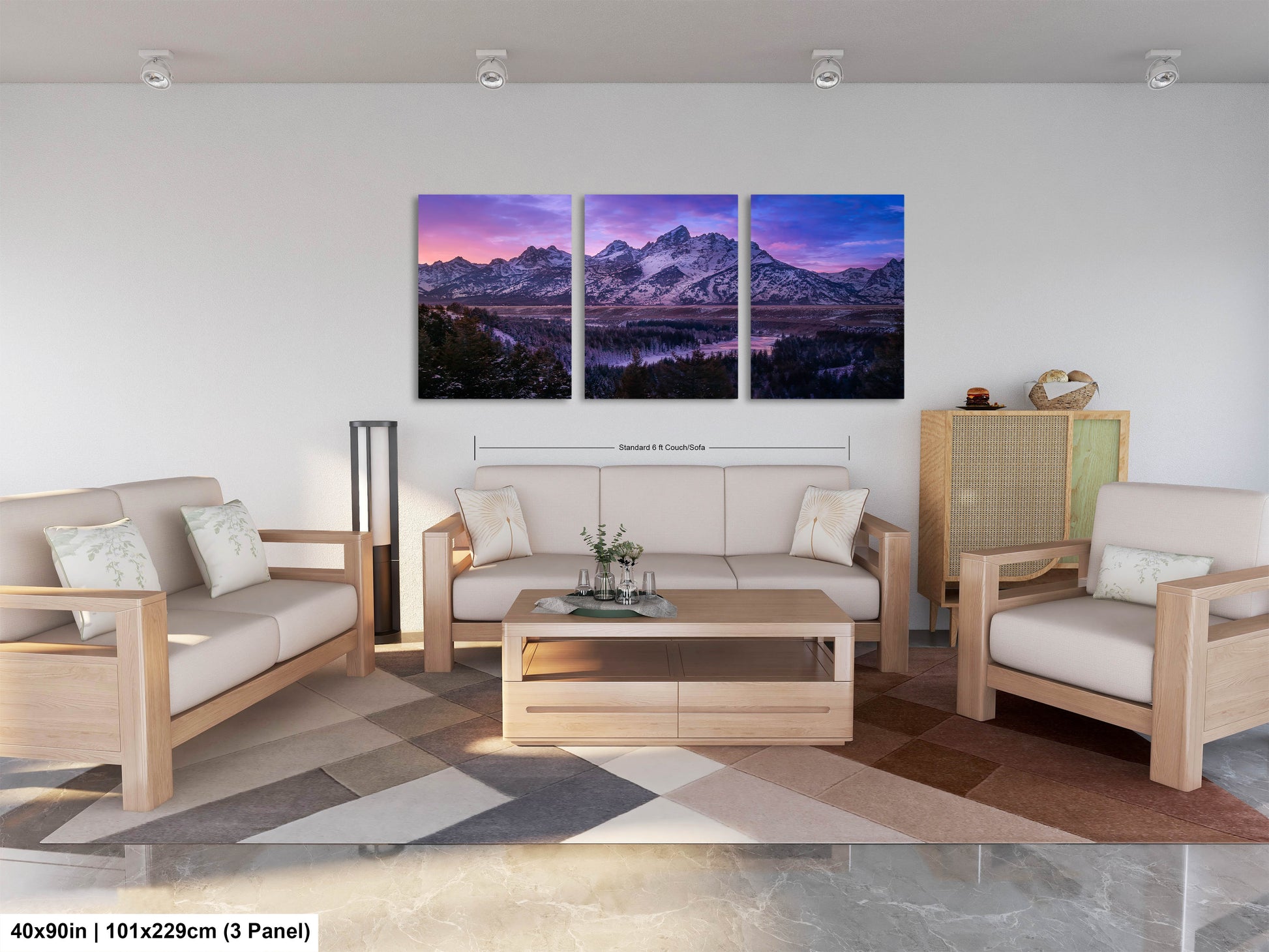 a living room filled with furniture and a painting on the wall