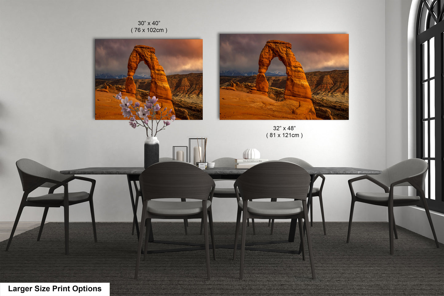 a dining room with a table and chairs