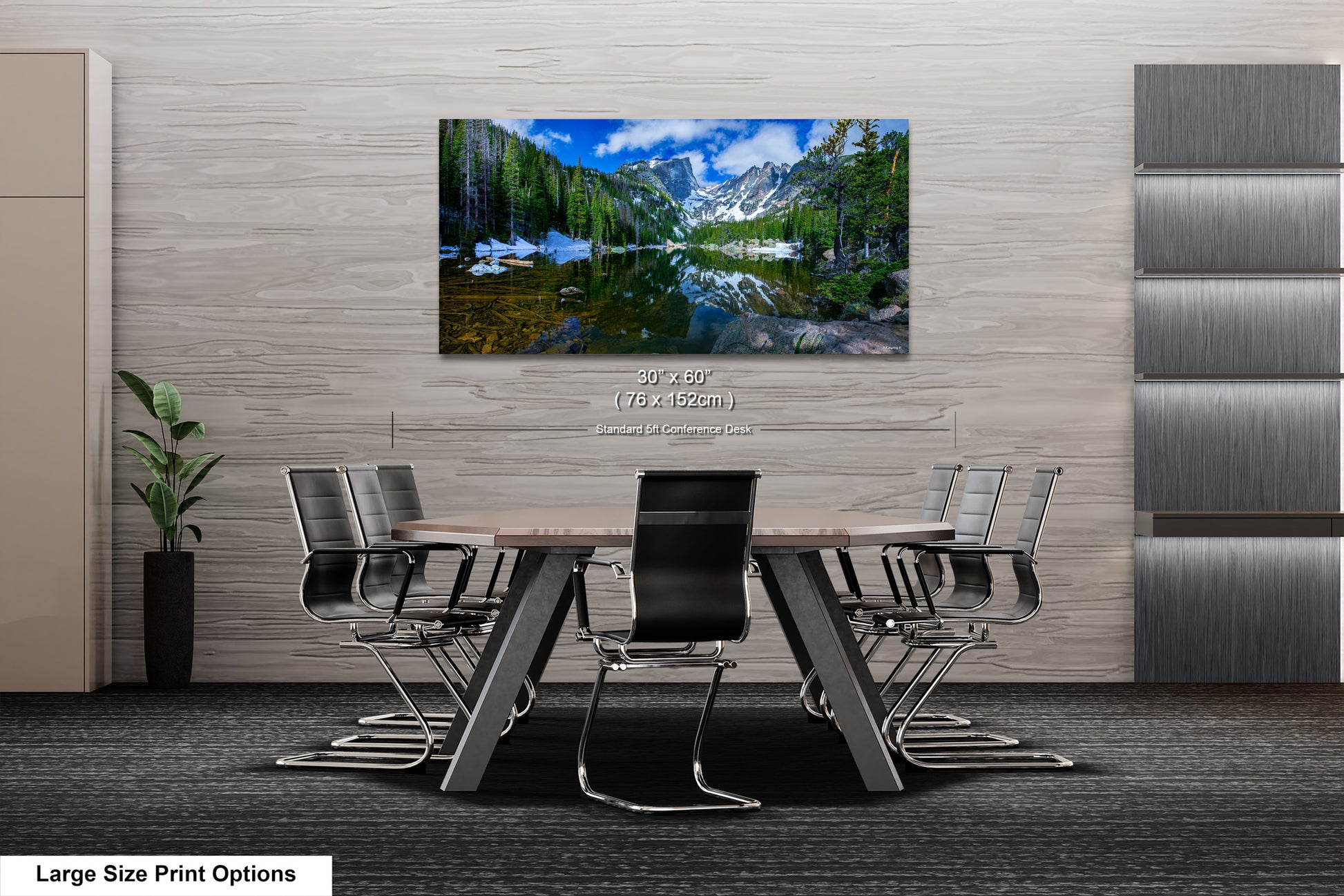 a dining room table with chairs and a painting on the wall