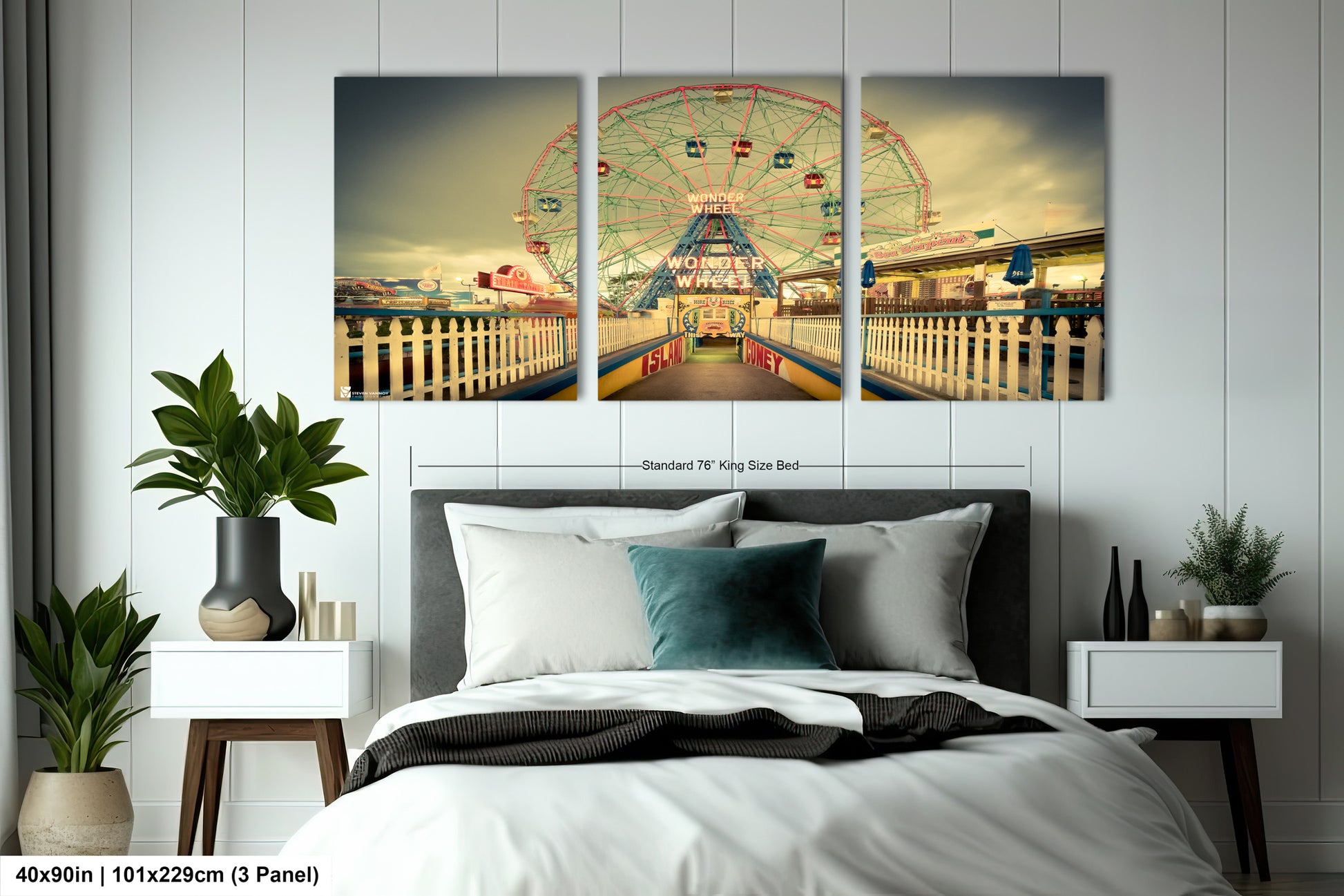 a bedroom scene with focus on the ferris wheel