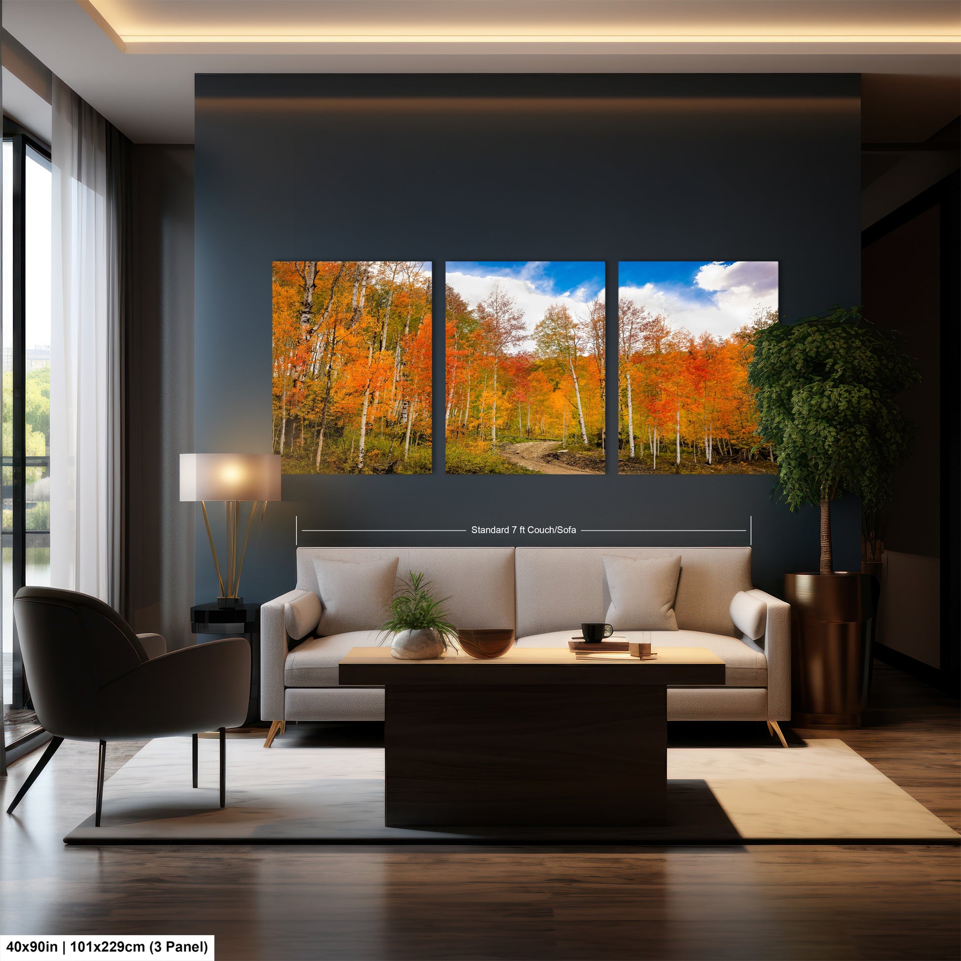 a living room filled with furniture and a painting on the wall