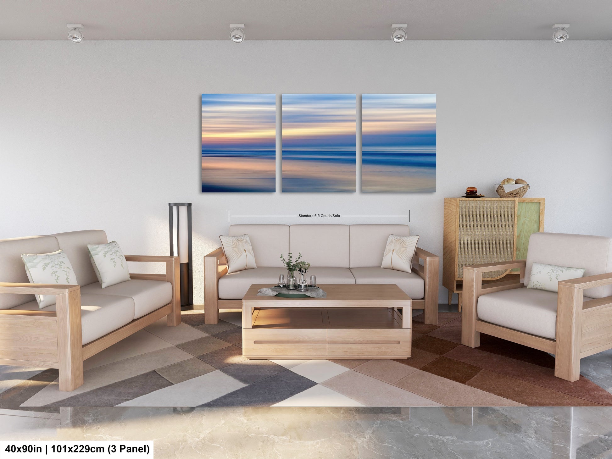 a living room filled with furniture and a painting on the wall