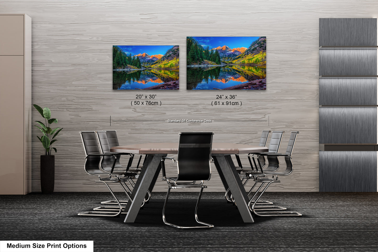 a dining room table with chairs and a painting on the wall