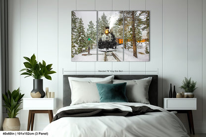 a bed room with a neatly made bed and a painting on the wall