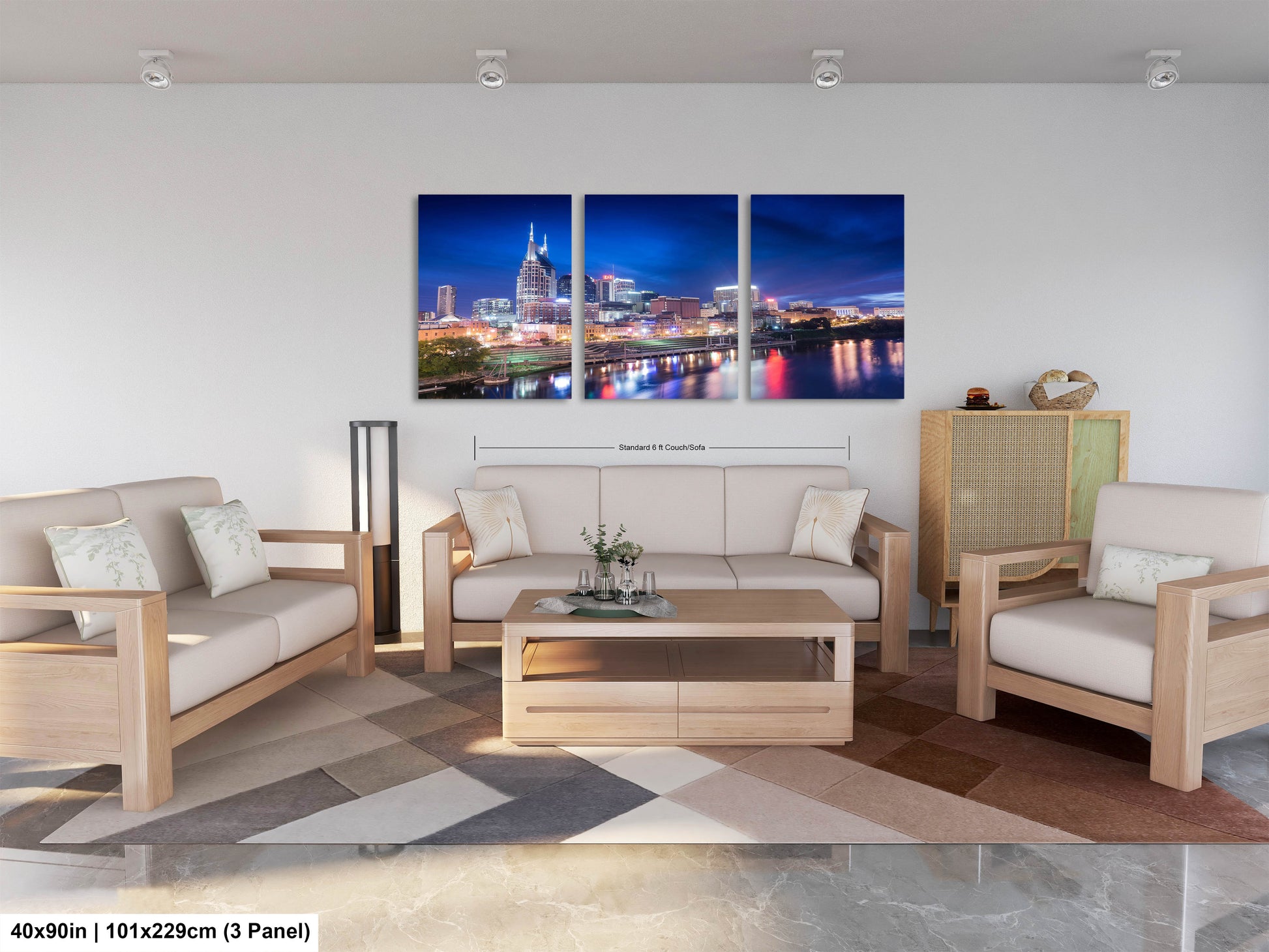 a living room filled with furniture and a painting on the wall