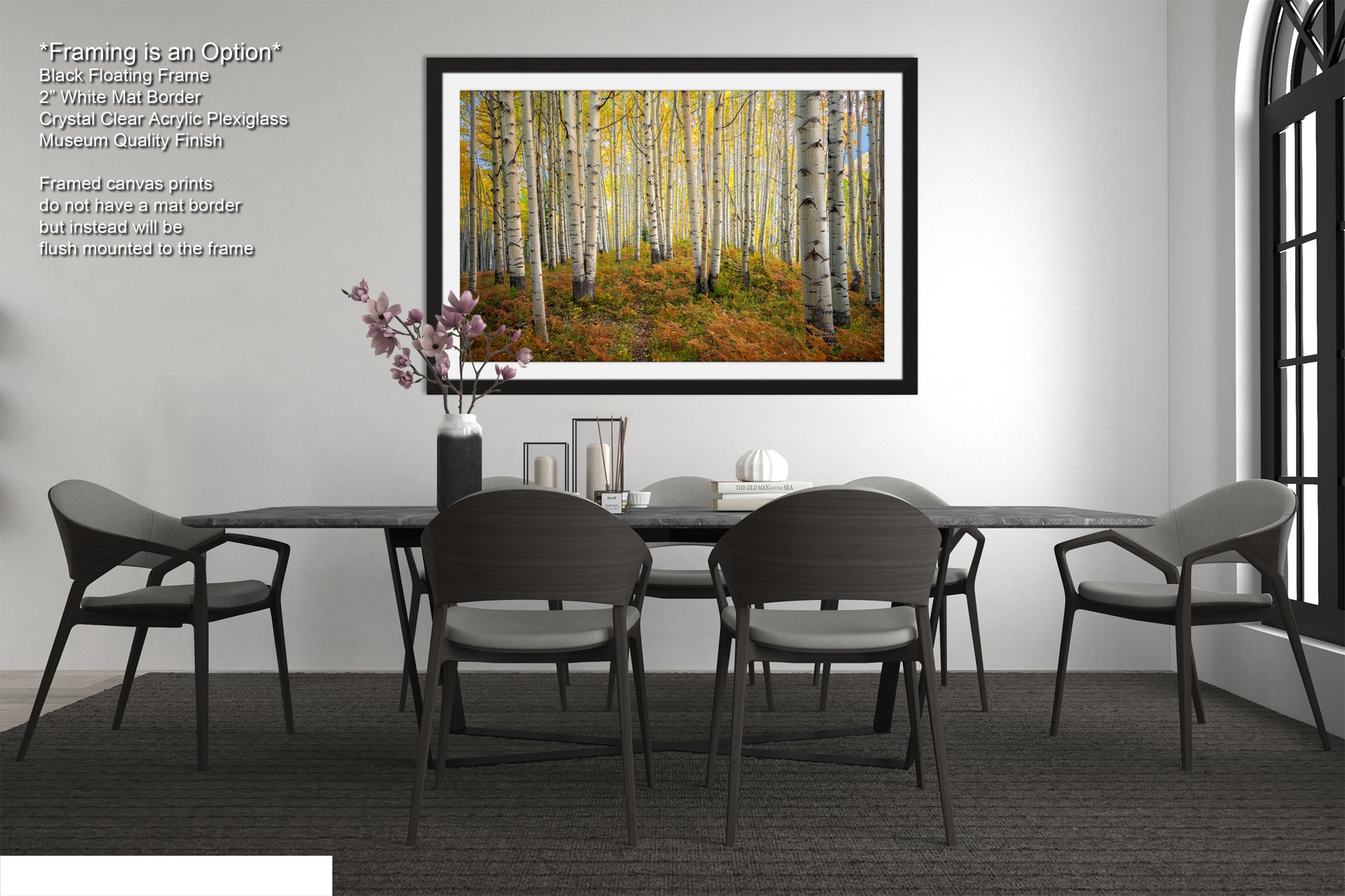 a picture of a dining room with a table and chairs