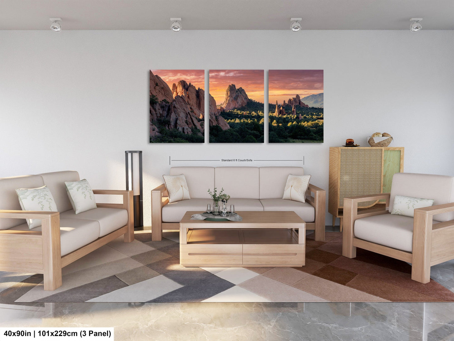 a living room filled with furniture and a painting on the wall