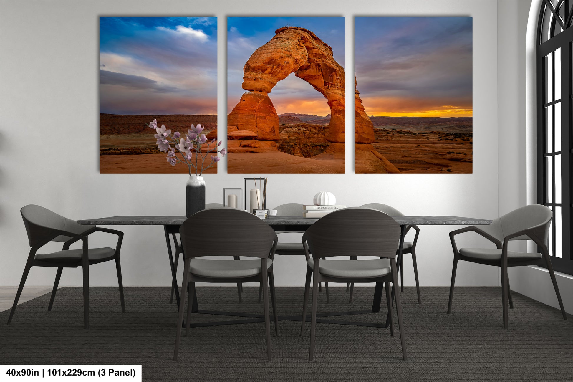 a dining room with a table and chairs