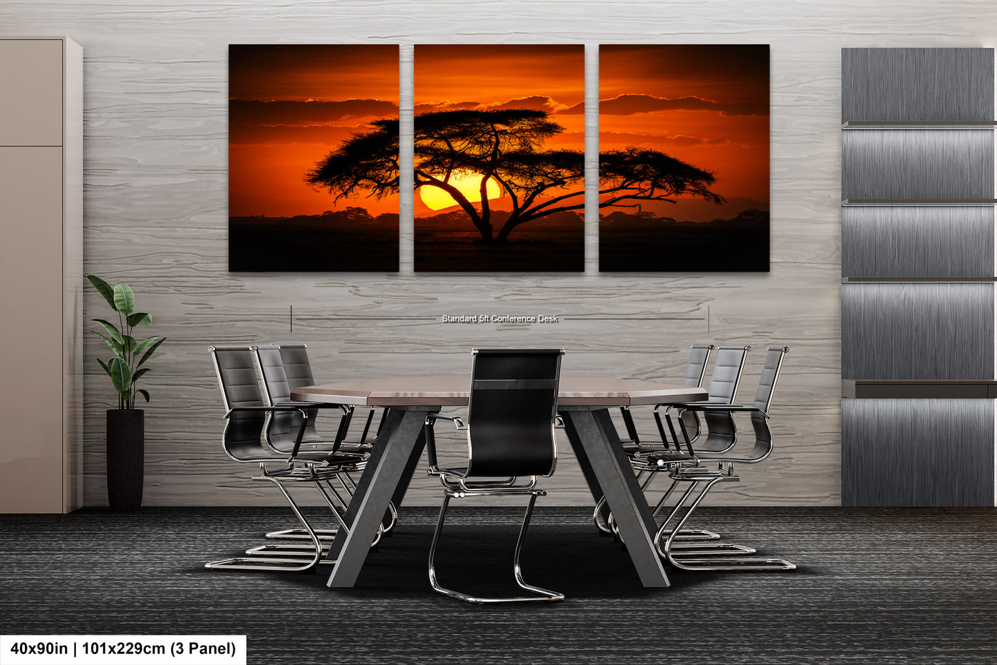 a dining room with a table and chairs and a painting on the wall