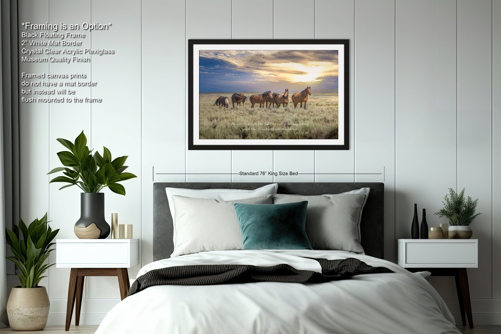 a bedroom with a bed and a picture hanging on the wall