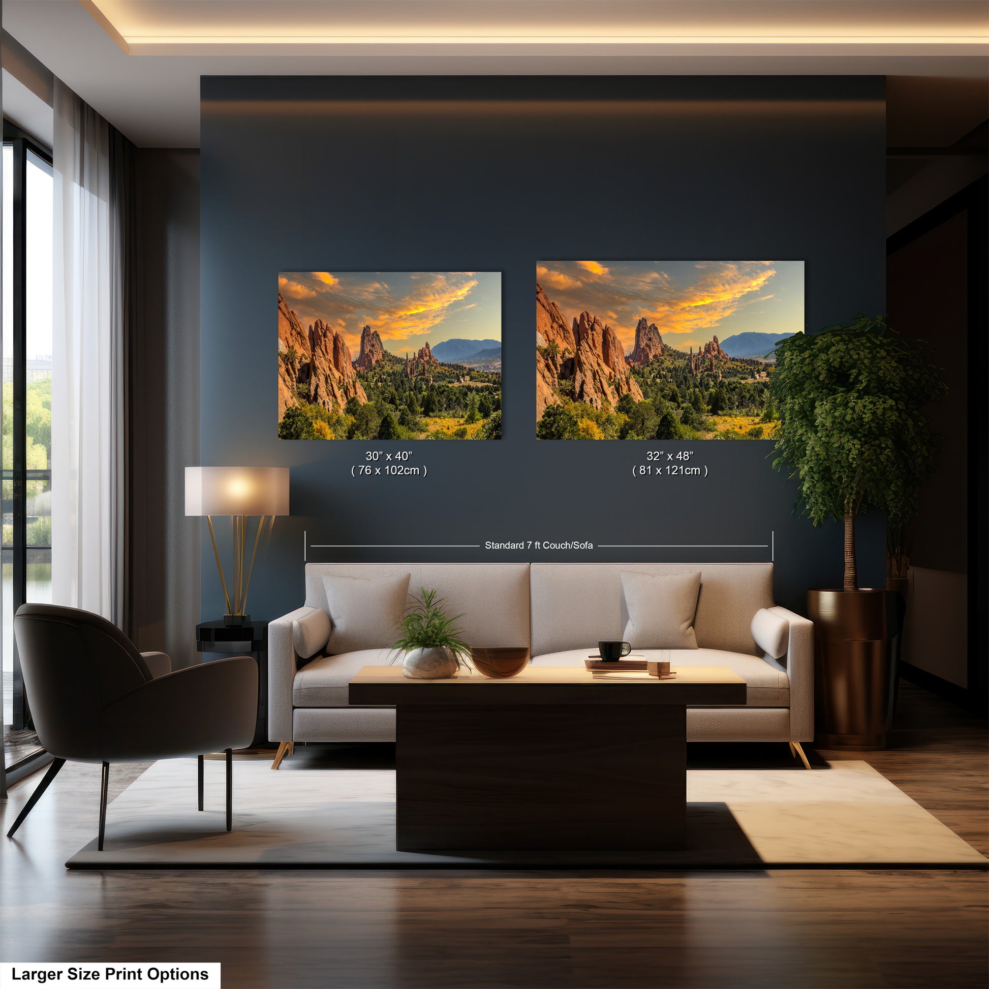 a living room filled with furniture and a painting on the wall