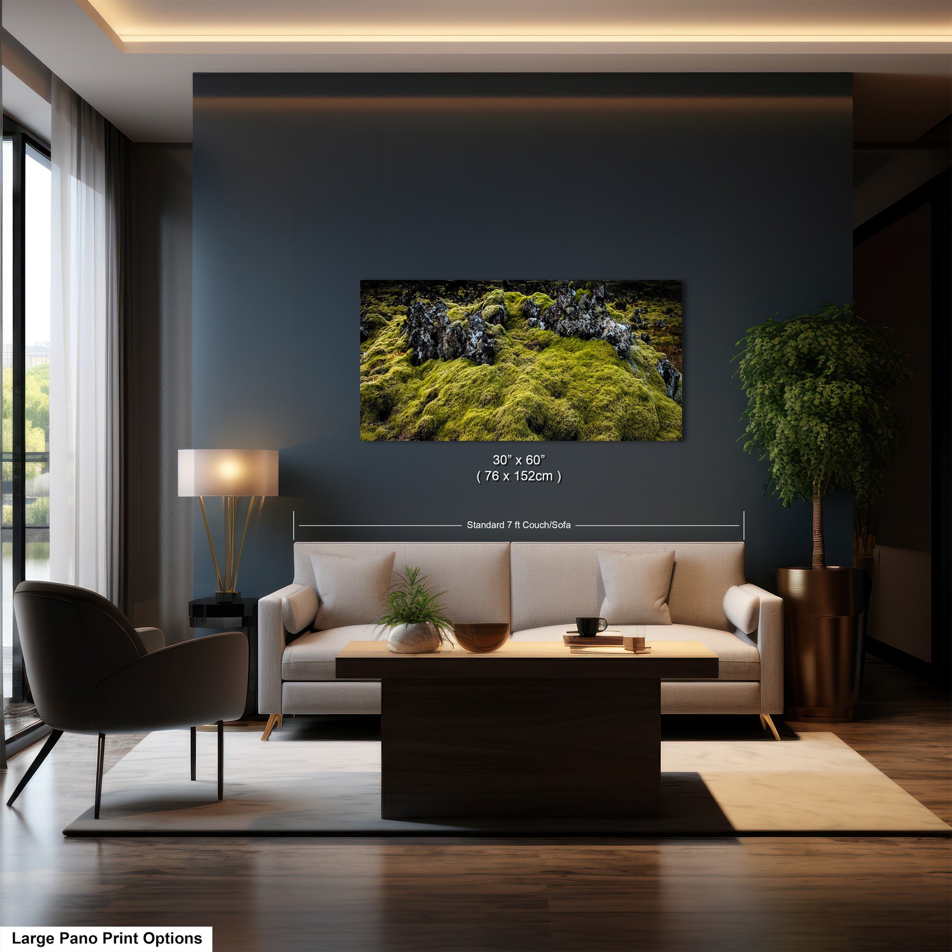 a living room filled with furniture and a painting on the wall