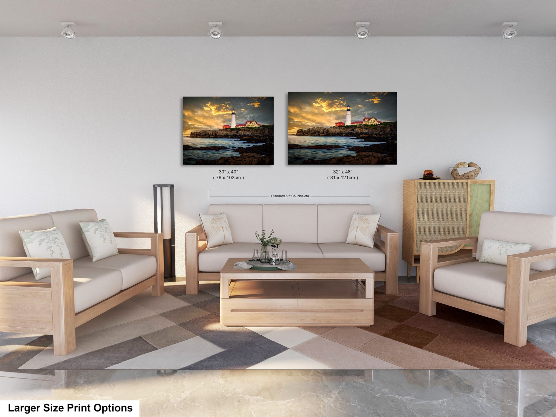 a living room filled with furniture and a painting on the wall