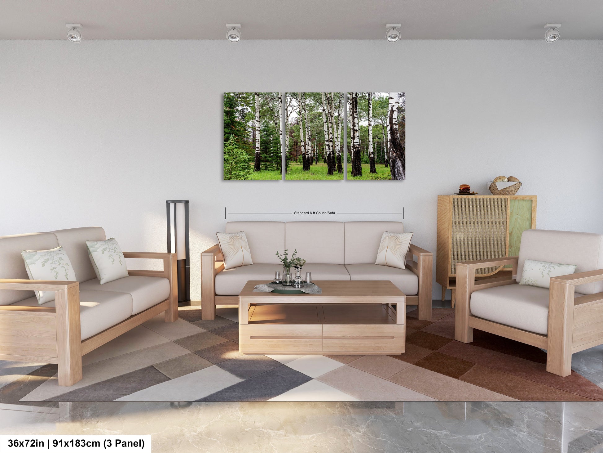 a living room filled with furniture and a painting on the wall
