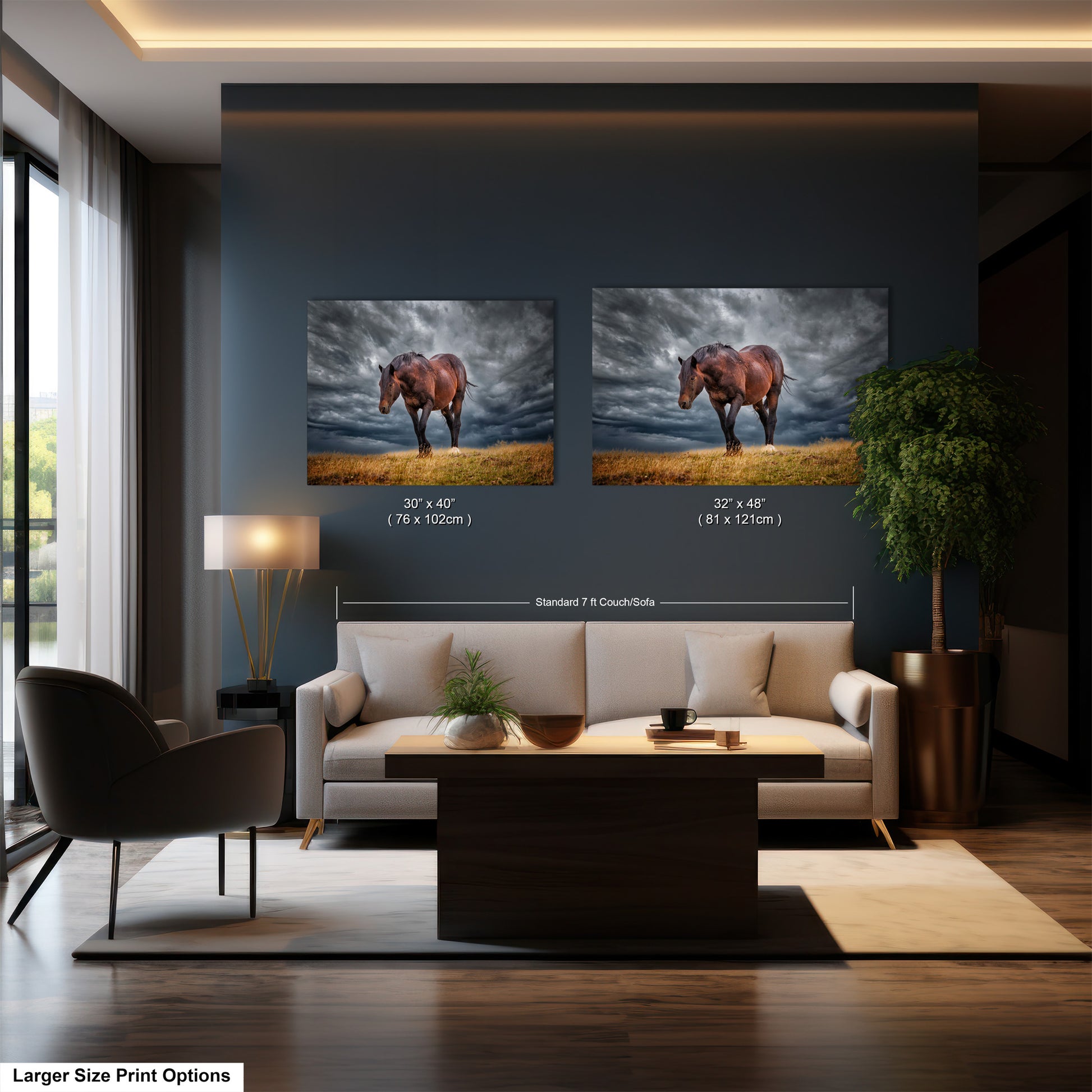 a living room filled with furniture and a painting on the wall
