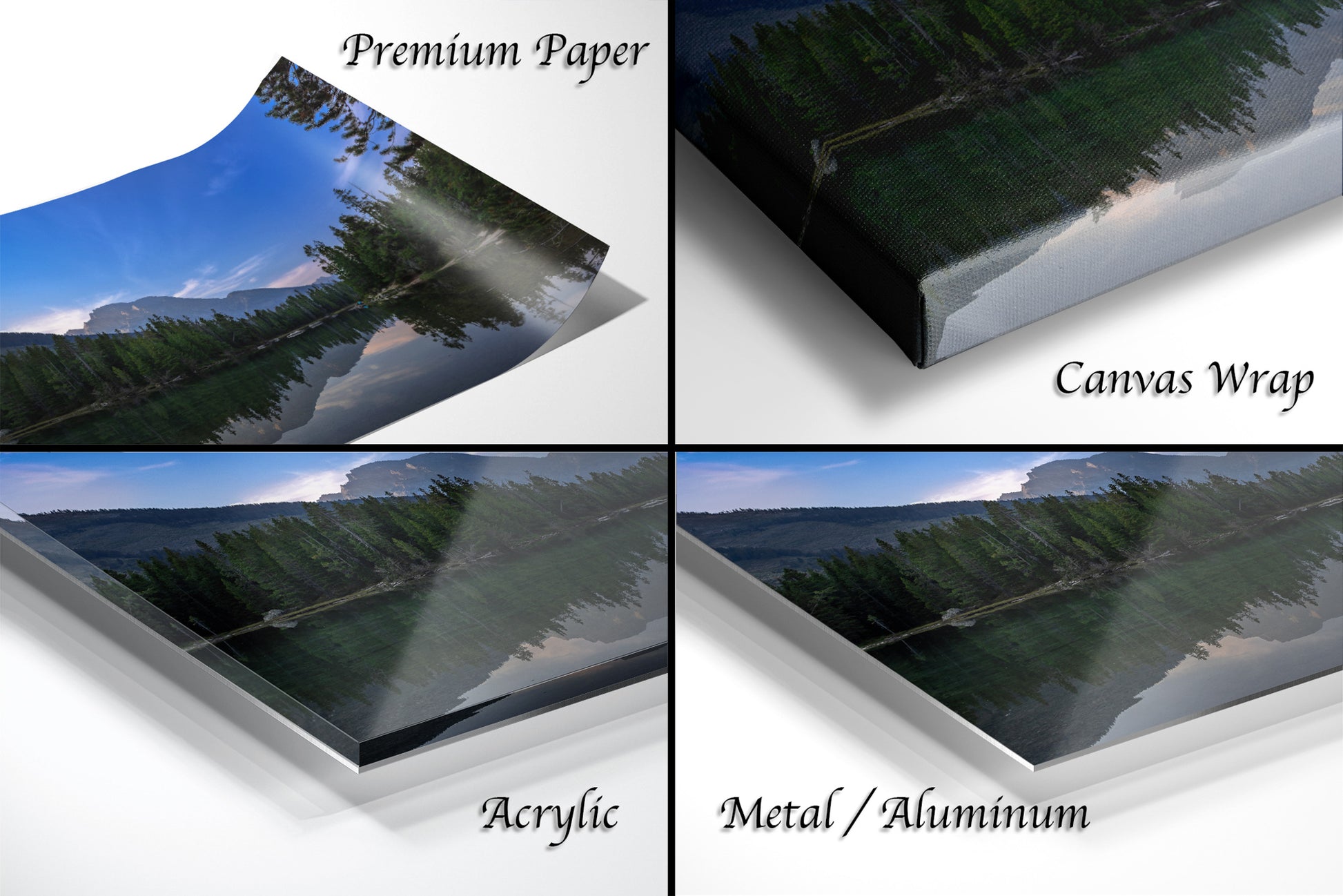 a series of photos of a lake and trees