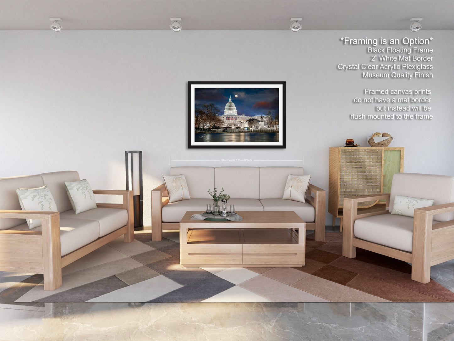 a living room filled with furniture and a painting on the wall