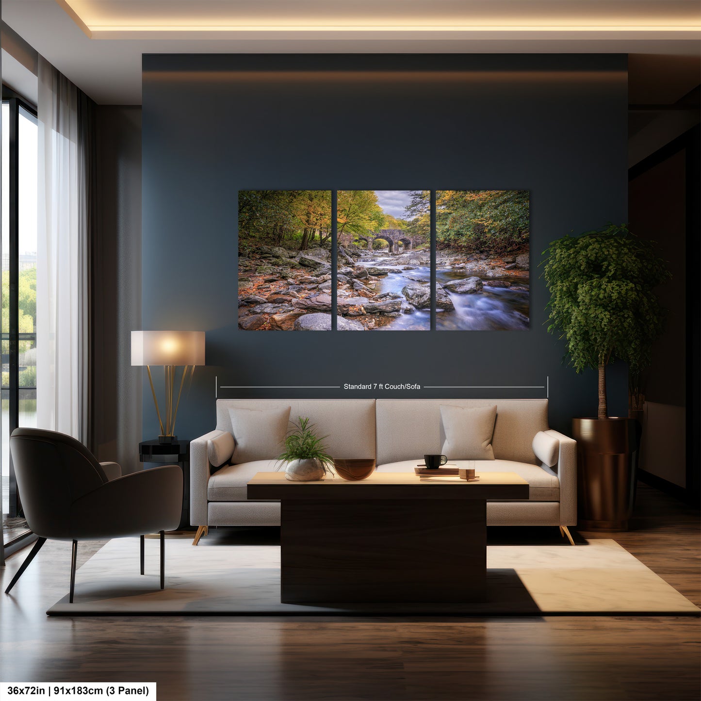 a living room filled with furniture and a painting on the wall