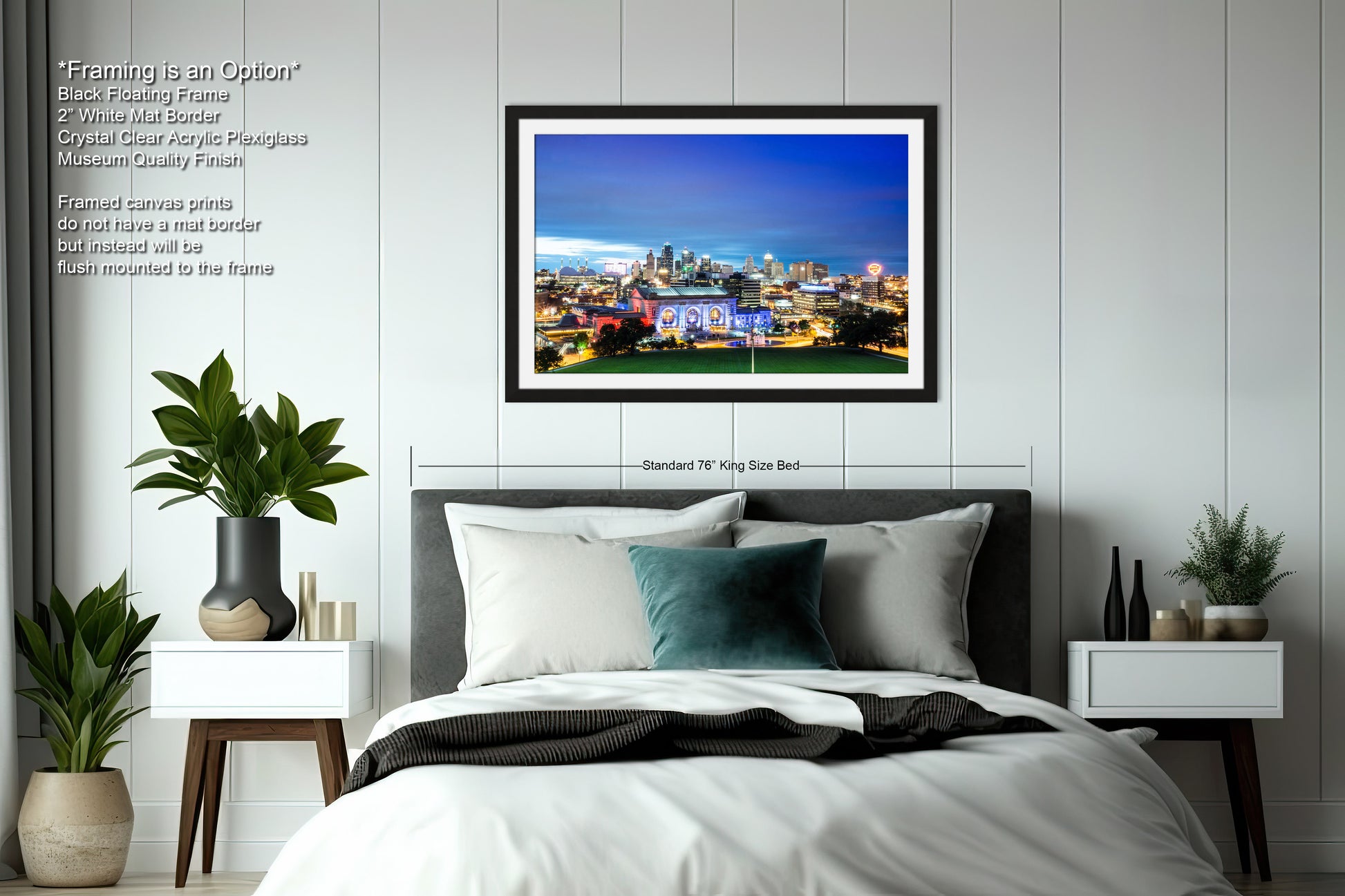 a picture of a bedroom with a picture of a city