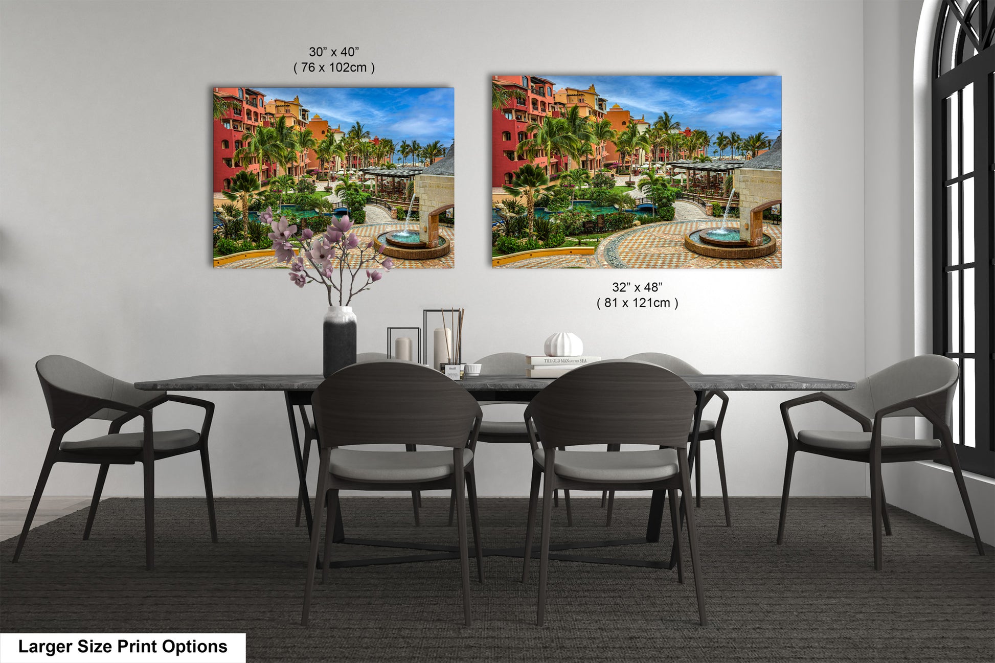 a dining room with a table and chairs