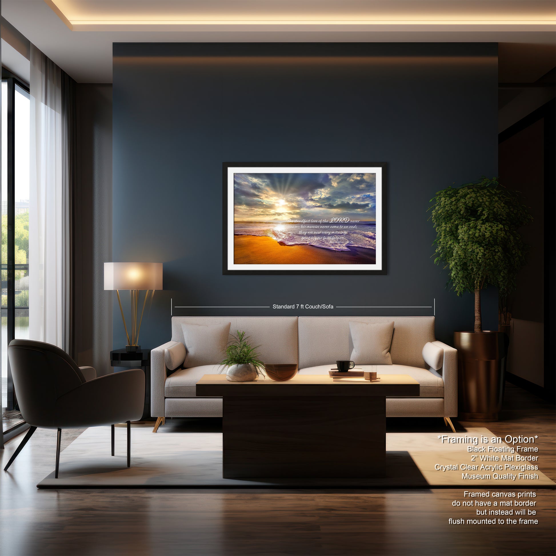 a living room filled with furniture and a painting on the wall