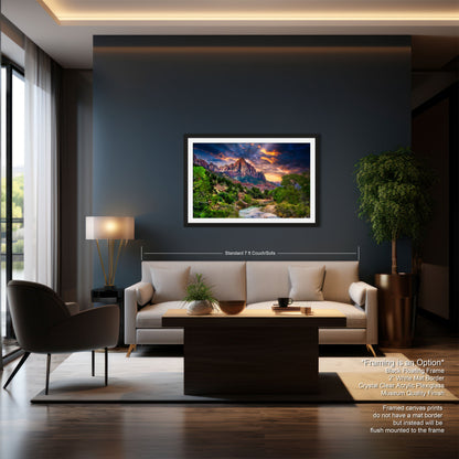 a living room with a couch a table and a painting on the wall