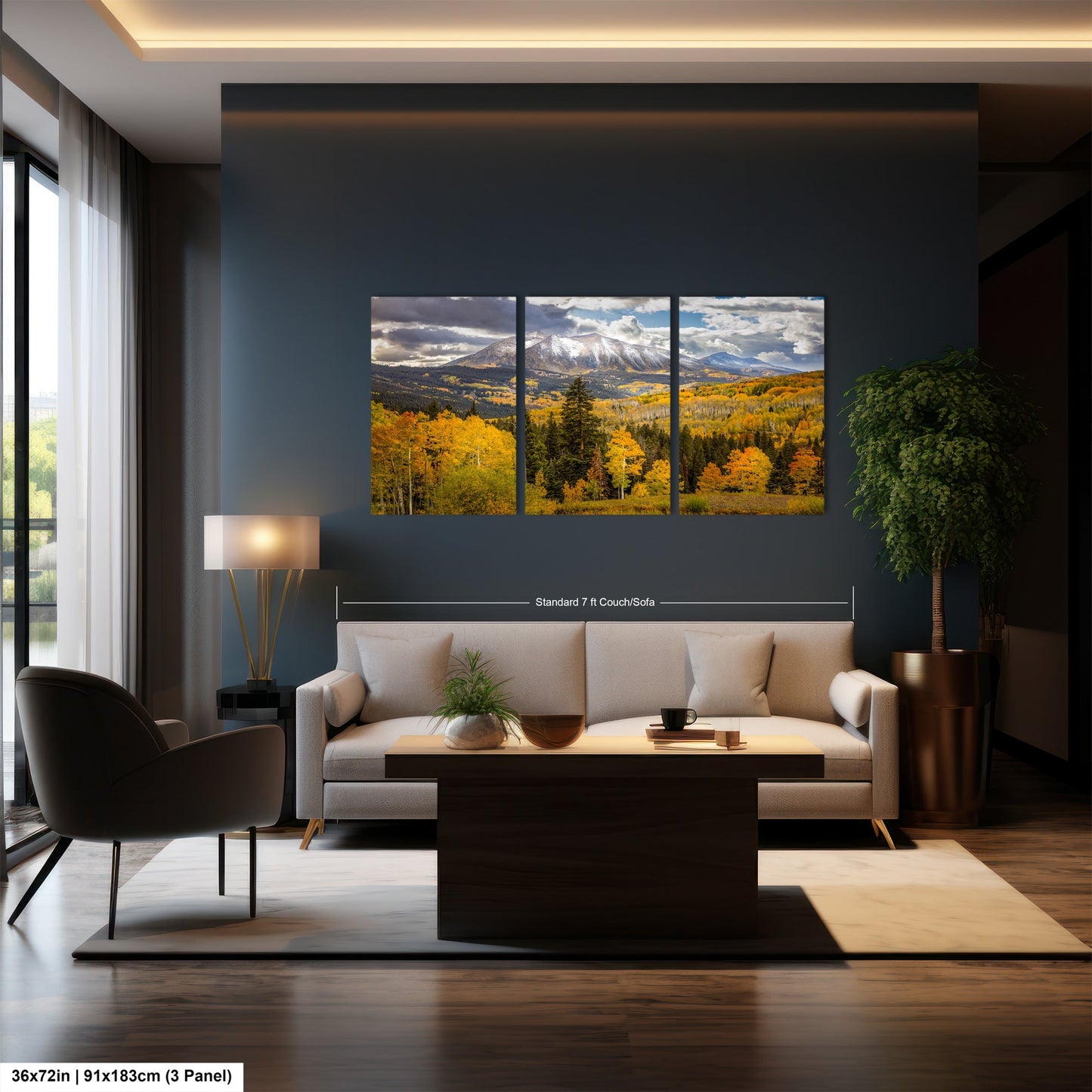 a living room filled with furniture and a painting on the wall