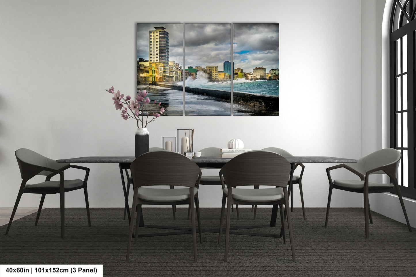 a dining room with a table and chairs