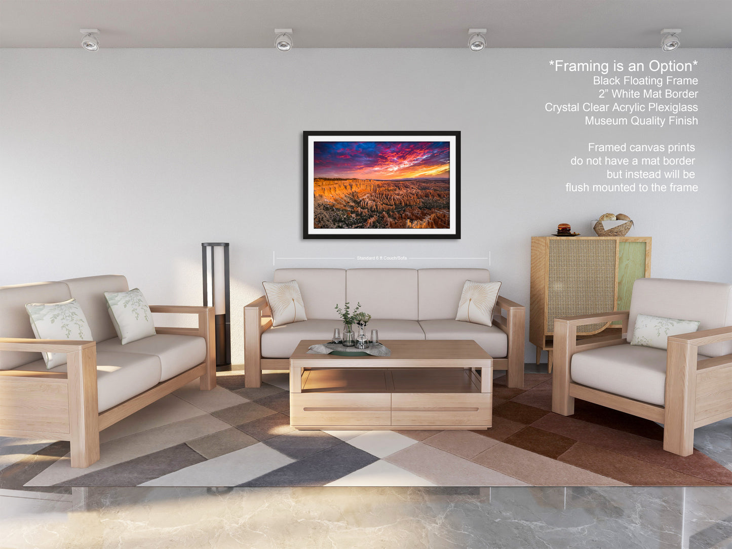 a living room filled with furniture and a painting on the wall