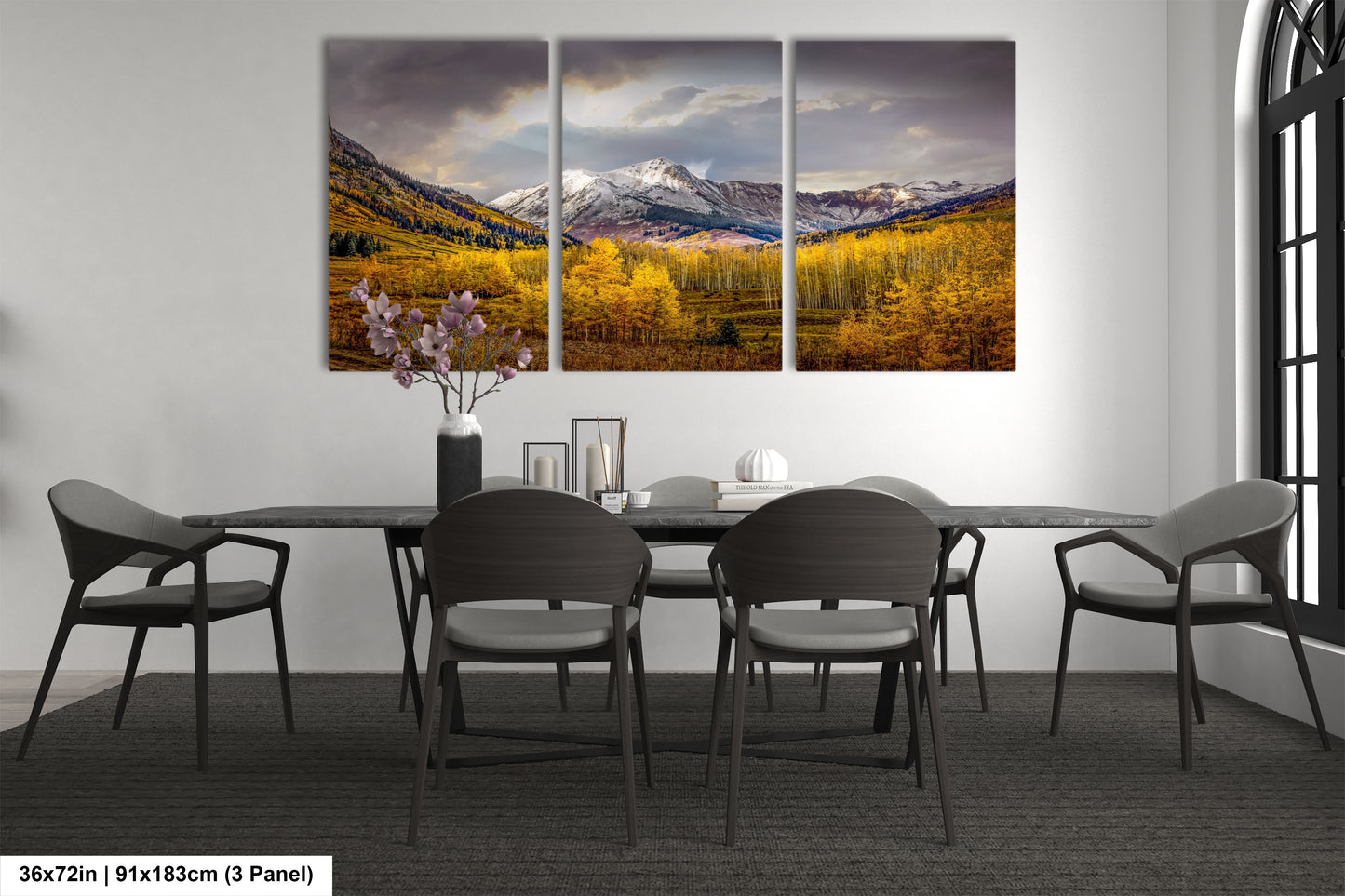 a dining room with a table and chairs