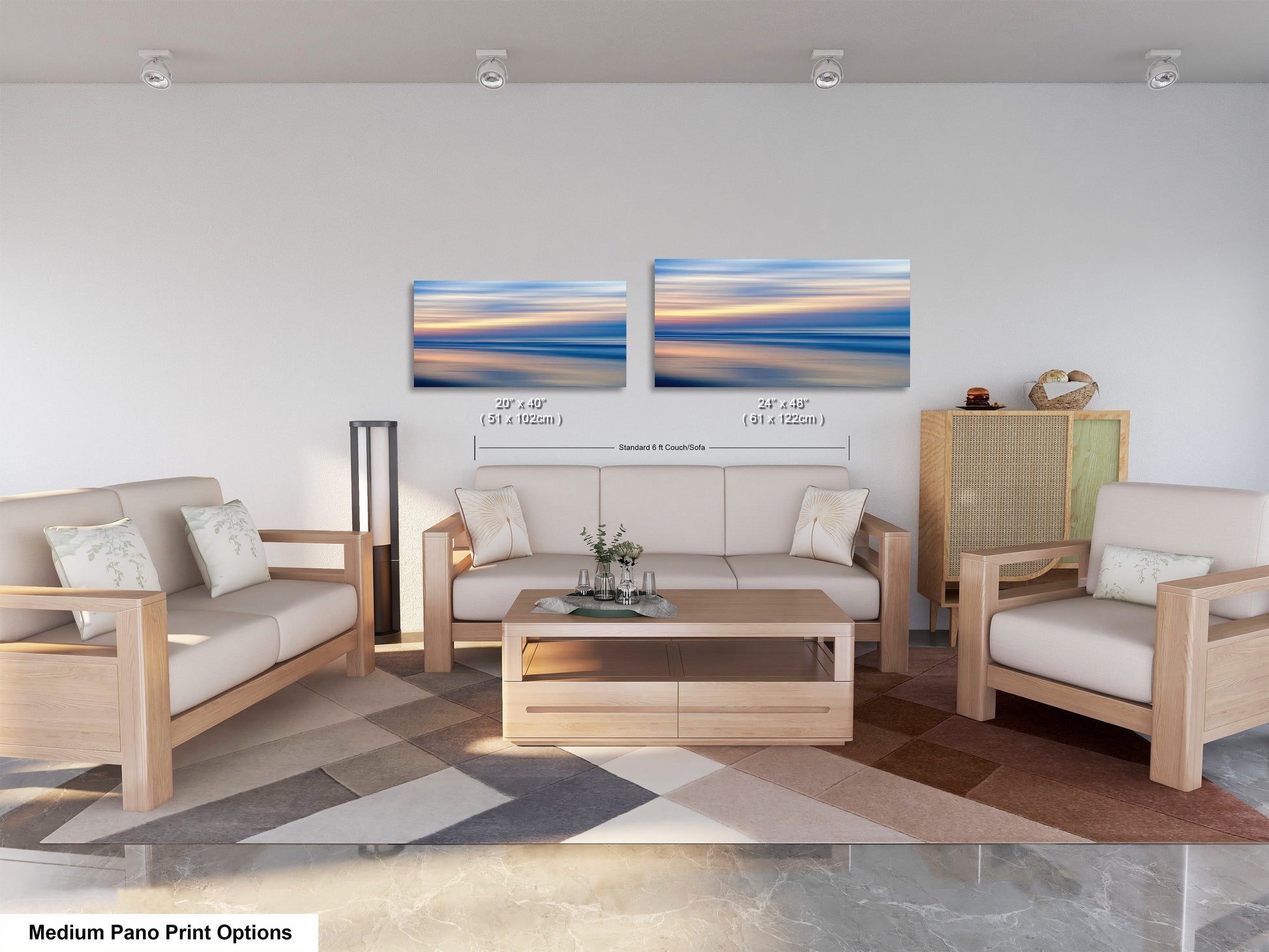 a living room filled with furniture and a painting on the wall