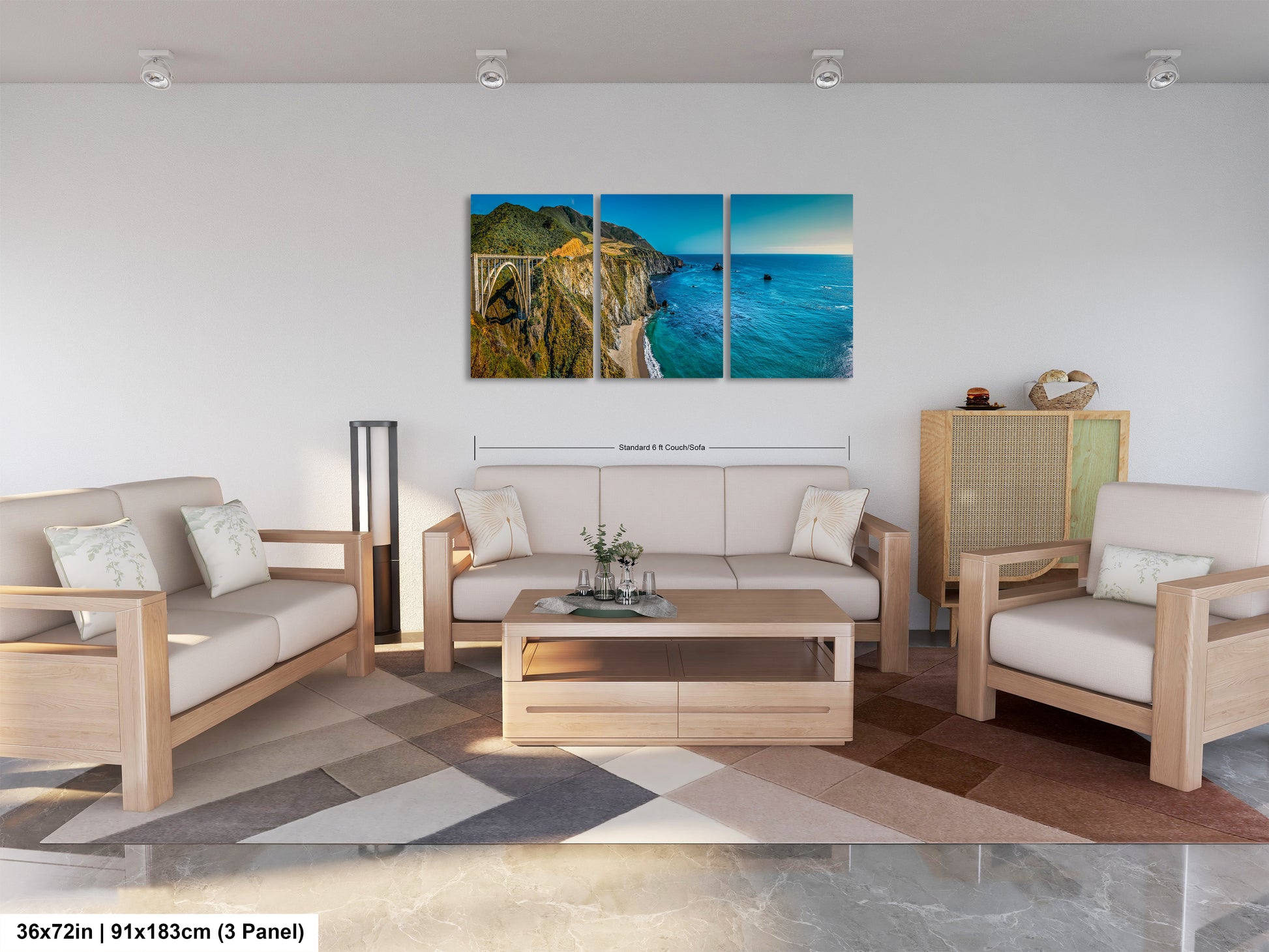 a living room filled with furniture and a painting on the wall
