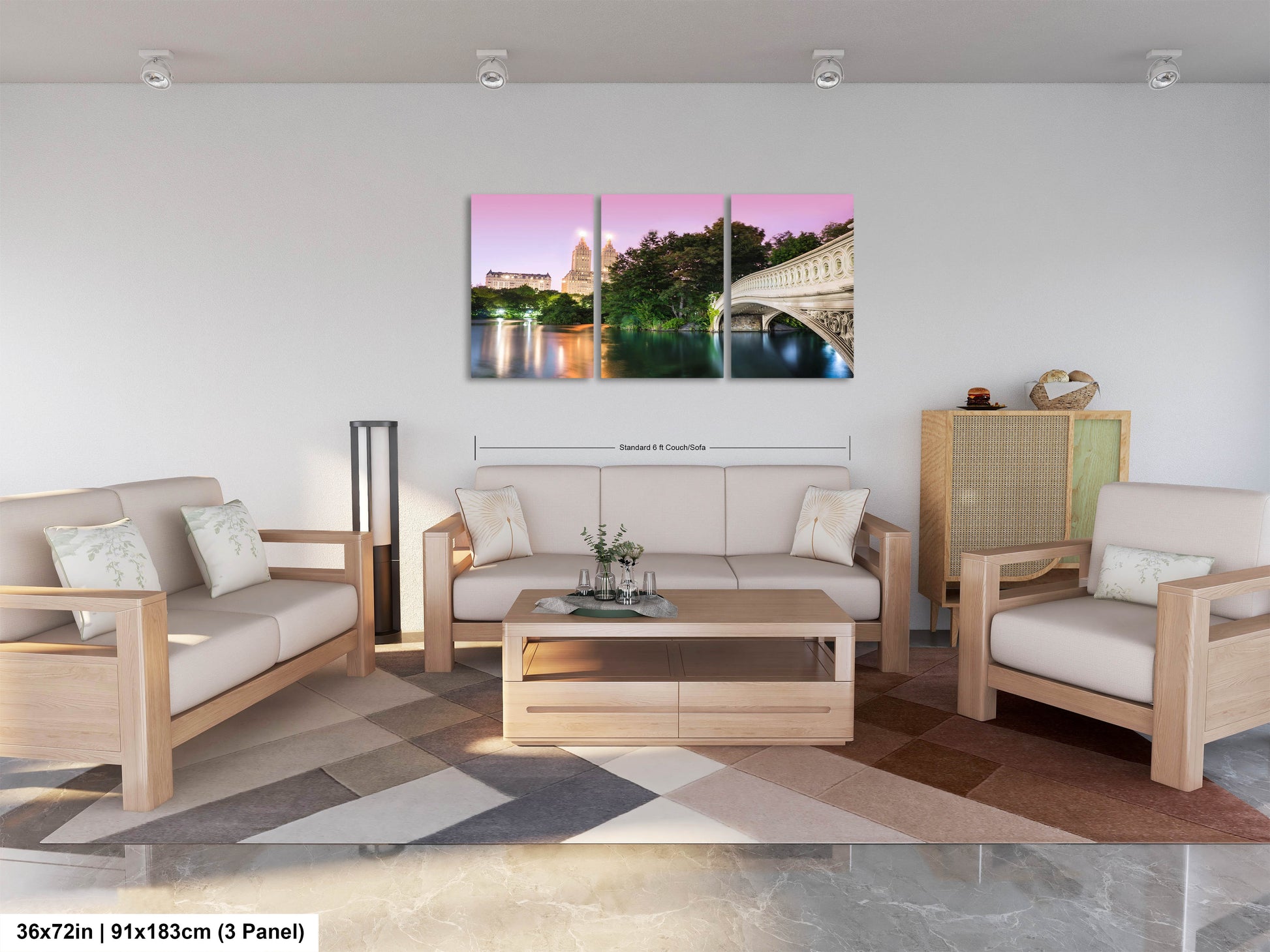 a living room filled with furniture and a painting on the wall