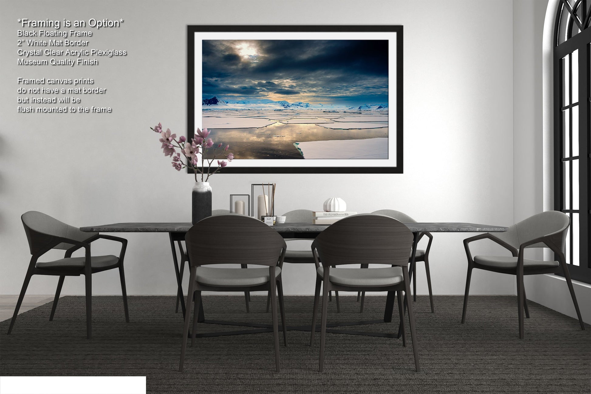 a picture of a dining room with a table and chairs