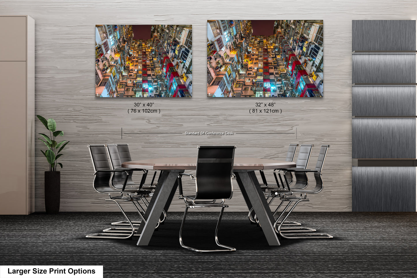 a dining room table with chairs in front of a wall