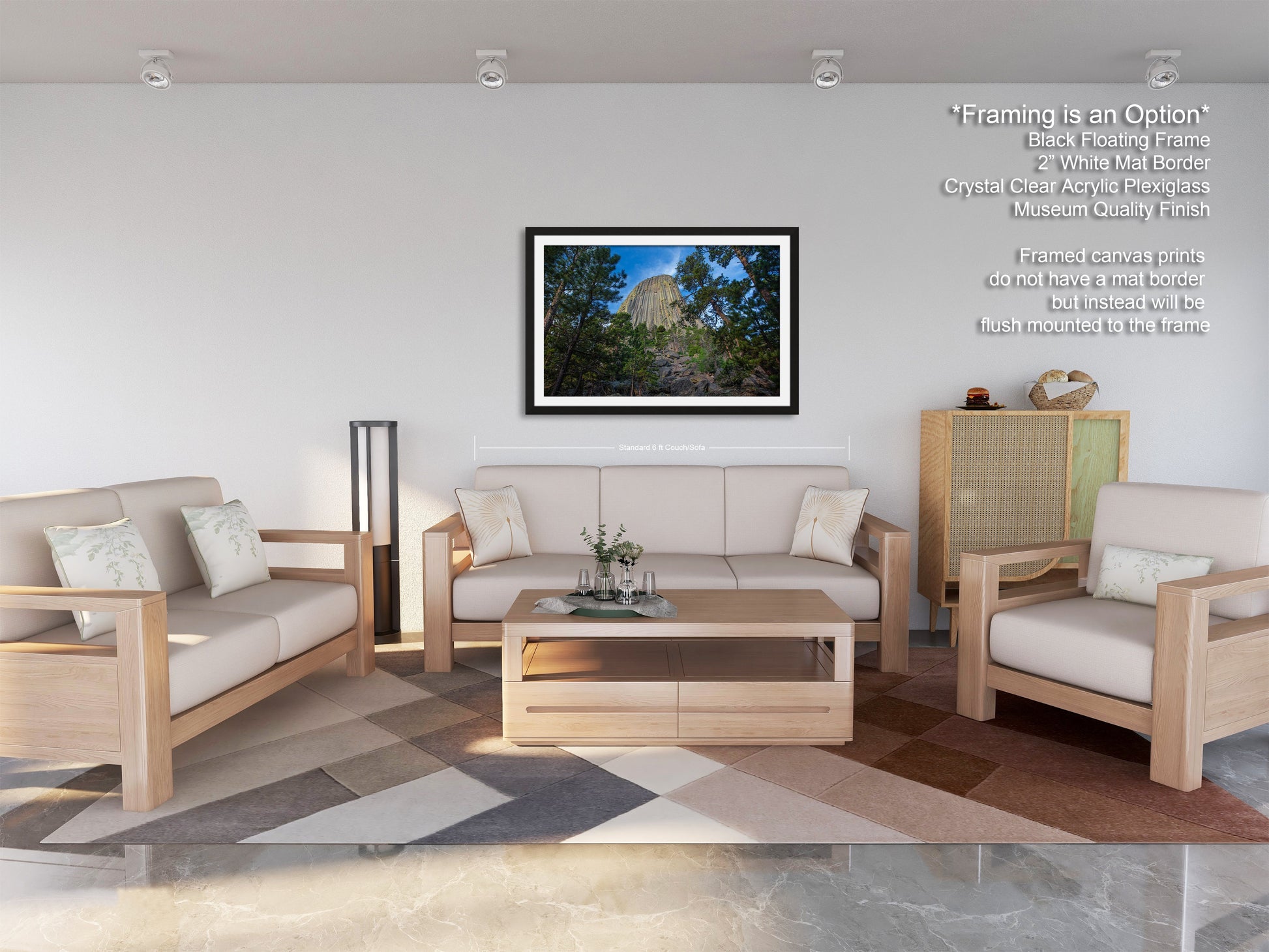 a living room filled with furniture and a painting on the wall
