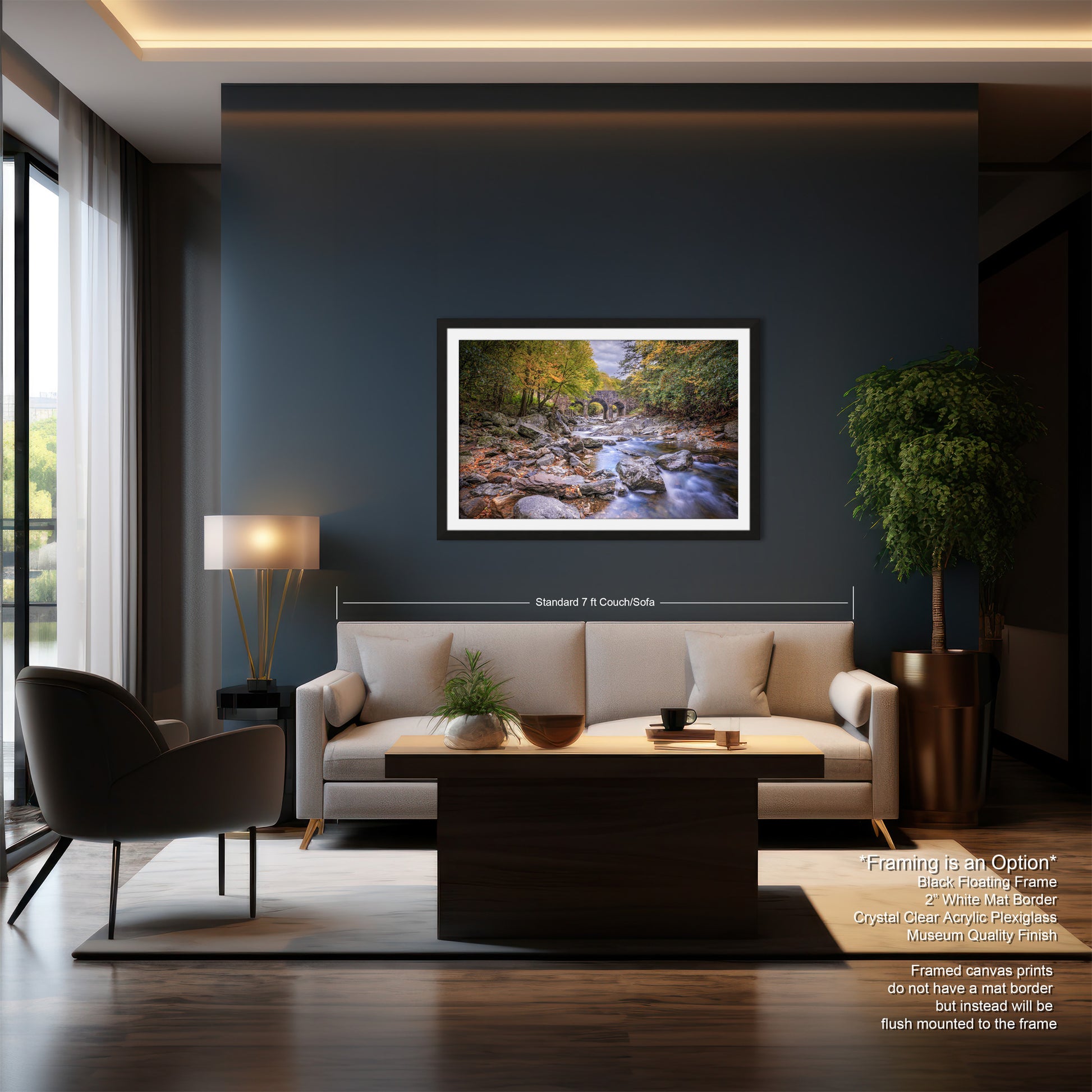 a living room filled with furniture and a painting on the wall